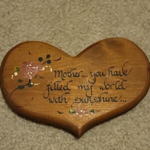 Heart-Shaped Wooden Plaque with Floral Design